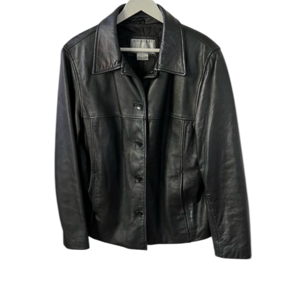Nine West Vintage 90’s Y2K Women’s Black Leather Jacket w Tailored Fit, Sz XL/XG